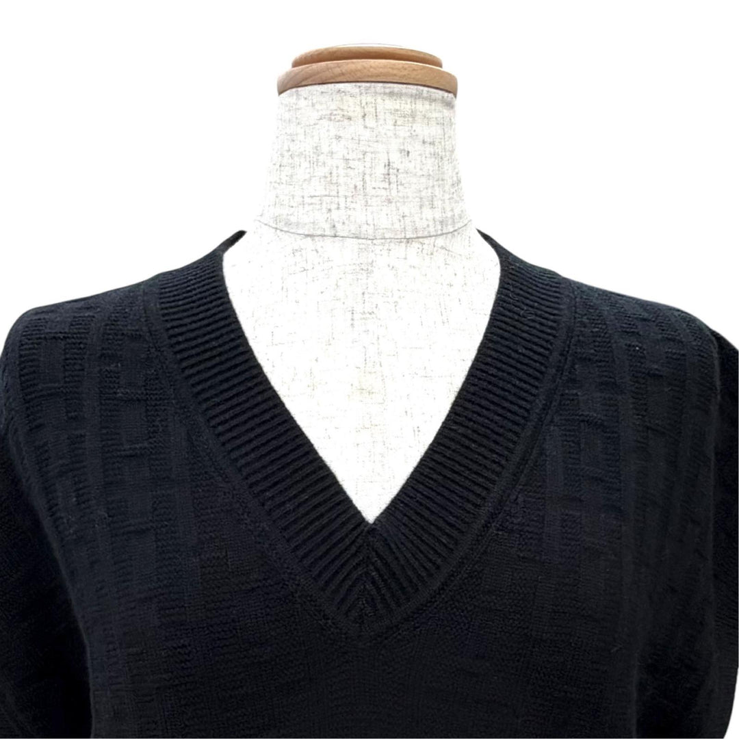 Excellent HERMES Best H-motif V-neck pullover knit black Virgin wool 34 3E2639DB