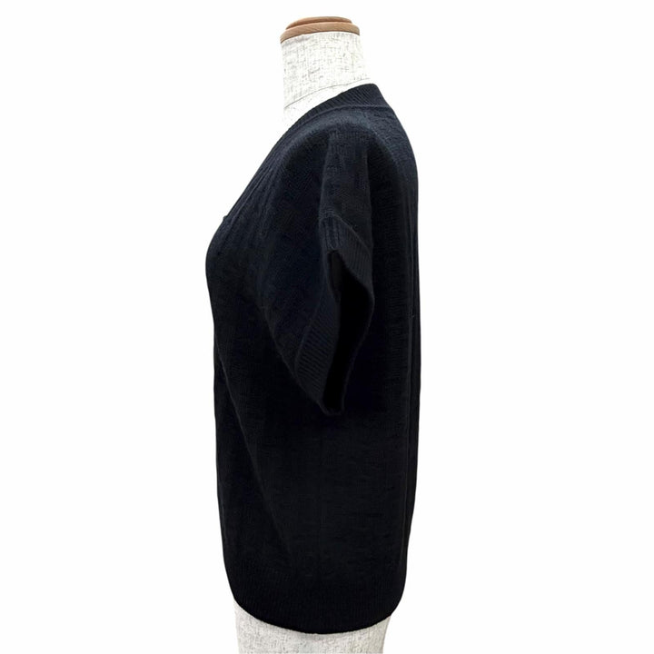 Excellent HERMES Best H-motif V-neck pullover knit black Virgin wool 34 3E2639DB