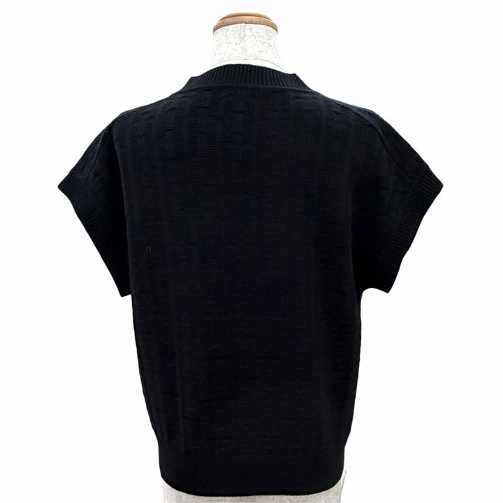 Excellent HERMES Best H-motif V-neck pullover knit black Virgin wool 34 3E2639DB