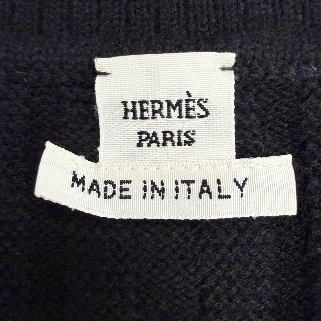 Excellent HERMES Best H-motif V-neck pullover knit black Virgin wool 34 3E2639DB