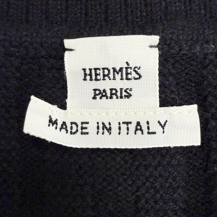 Excellent HERMES Best H-motif V-neck pullover knit black Virgin wool 34 3E2639DB
