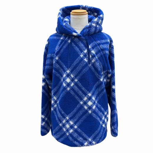 Pristine BURBERRY hoodie Check Pattern Boa Hooded Pullover blue M 8078276