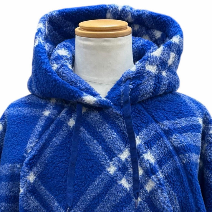 Pristine BURBERRY hoodie Check Pattern Boa Hooded Pullover blue M 8078276