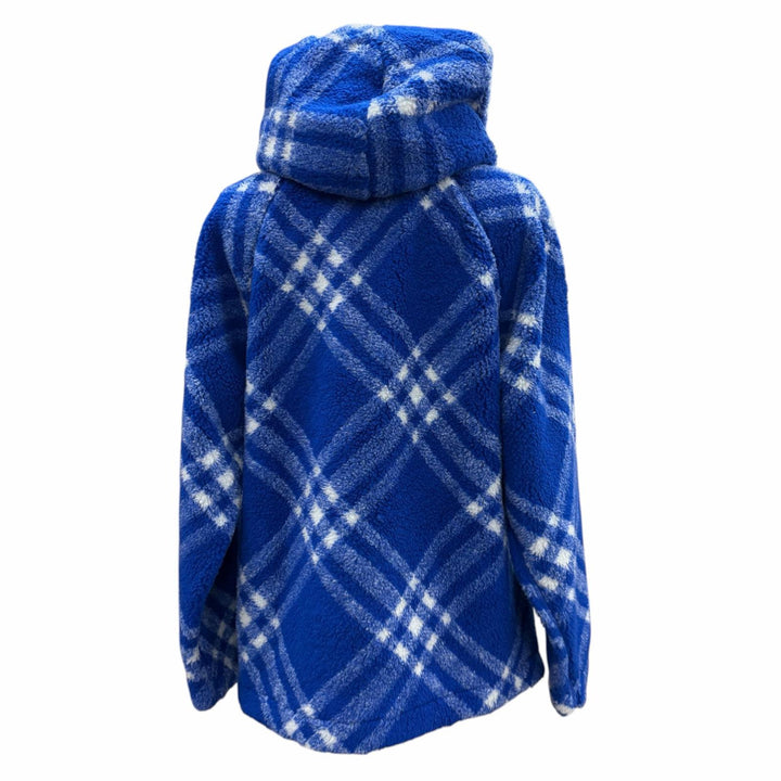 Pristine BURBERRY hoodie Check Pattern Boa Hooded Pullover blue M 8078276
