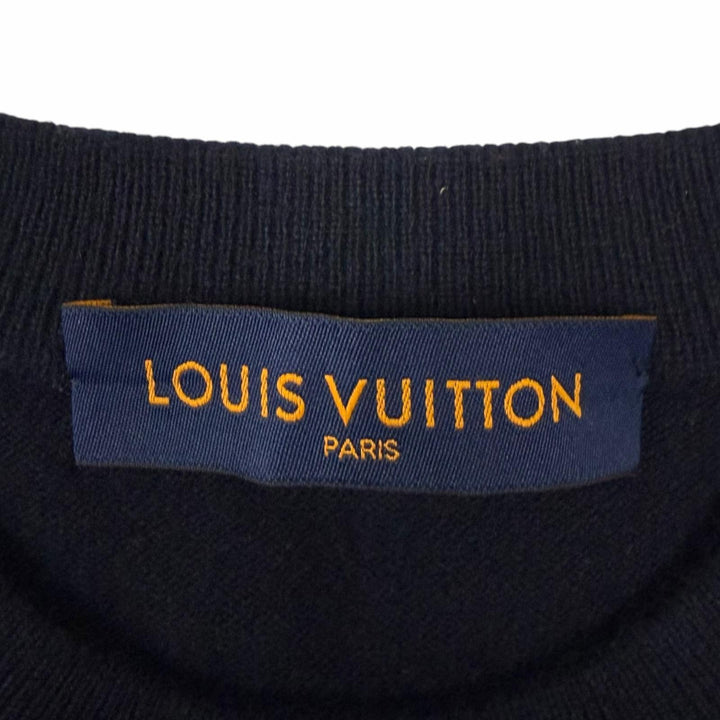 Great LOUIS VUITTON NIGO sweater Intarsia Jacquard Dragon Navy cashmere mens XS