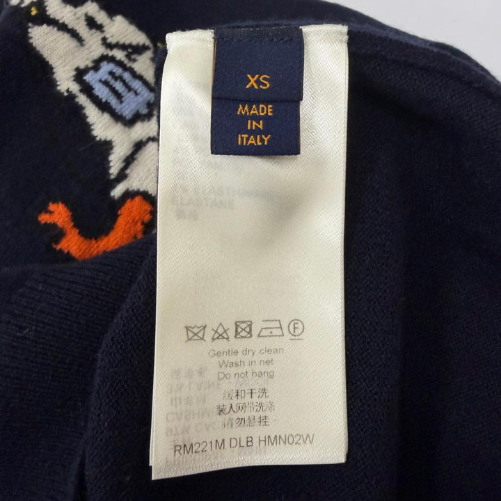 Great LOUIS VUITTON NIGO sweater Intarsia Jacquard Dragon Navy cashmere mens XS