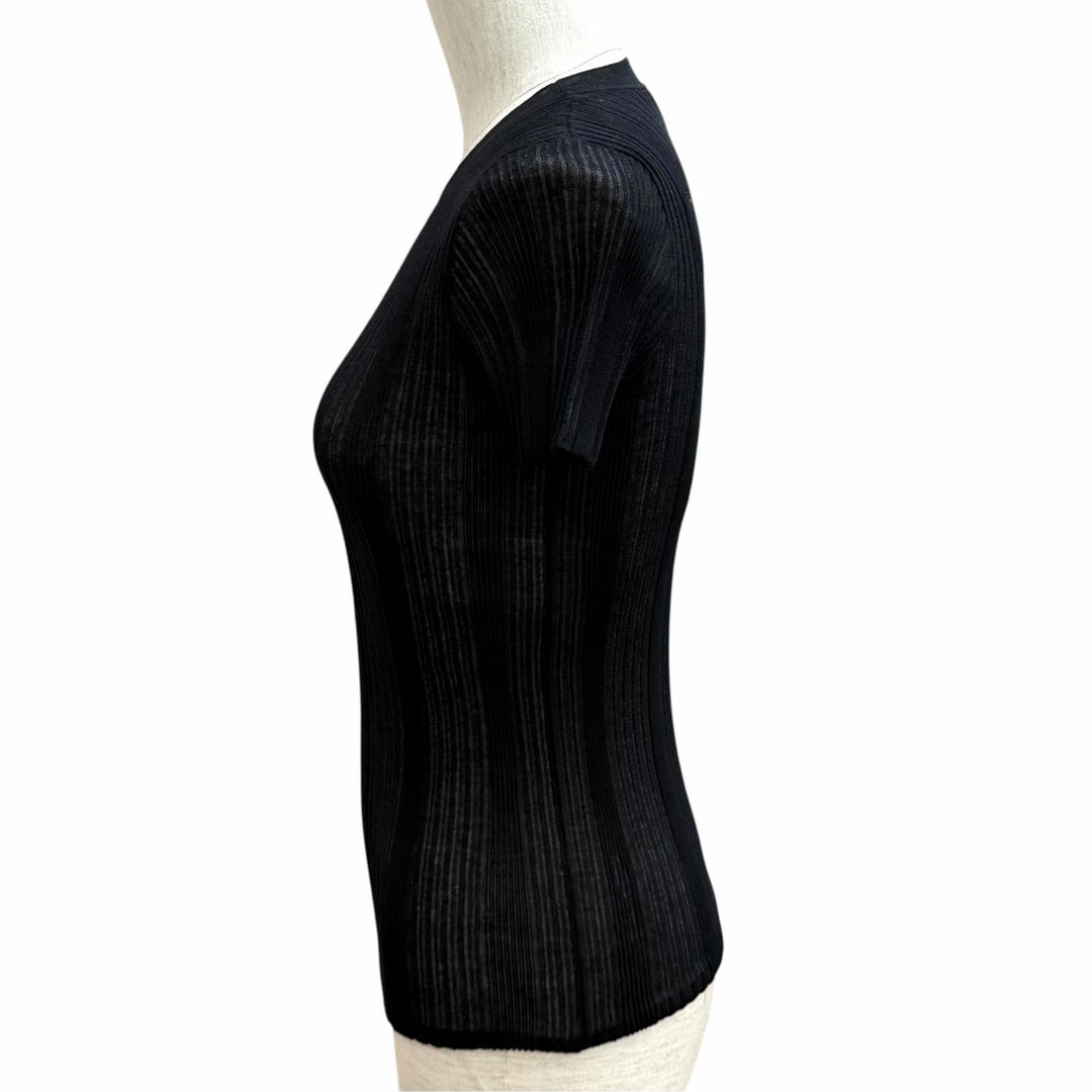 Pristine CHANEL tops COCO Mark Short Sleeve black cotton Women 34 P81543K11855