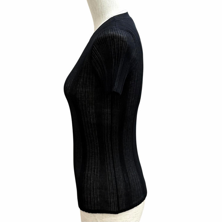 Pristine CHANEL tops COCO Mark Short Sleeve black cotton Women 34 P81543K11855