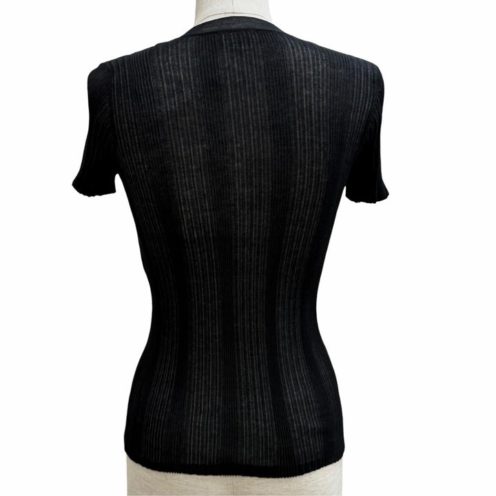 Pristine CHANEL tops COCO Mark Short Sleeve black cotton Women 34 P81543K11855