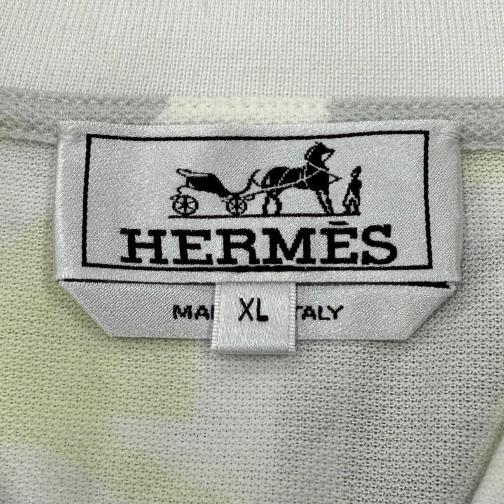 Excellent HERMES Short sleeve polo shirt Puzzle Vegetal white cotton XL 31-5751