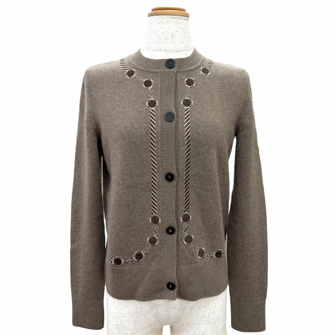 Excellent HERMES cardigan Les Tambours Logo Button Long-Sleeve Knit 3H2708DI 34