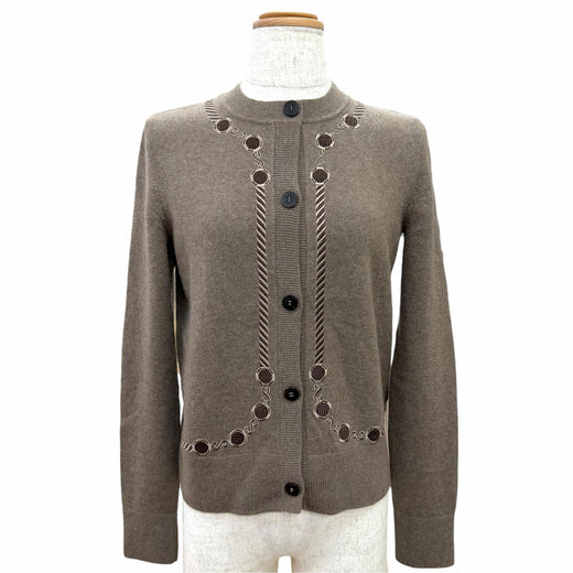 Excellent HERMES cardigan Les Tambours Logo Button Long-Sleeve Knit 3H2708DI 34