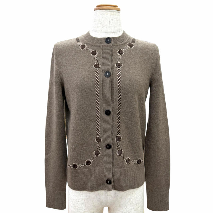 Excellent HERMES cardigan Les Tambours Logo Button Long-Sleeve Knit 3H2708DI 34