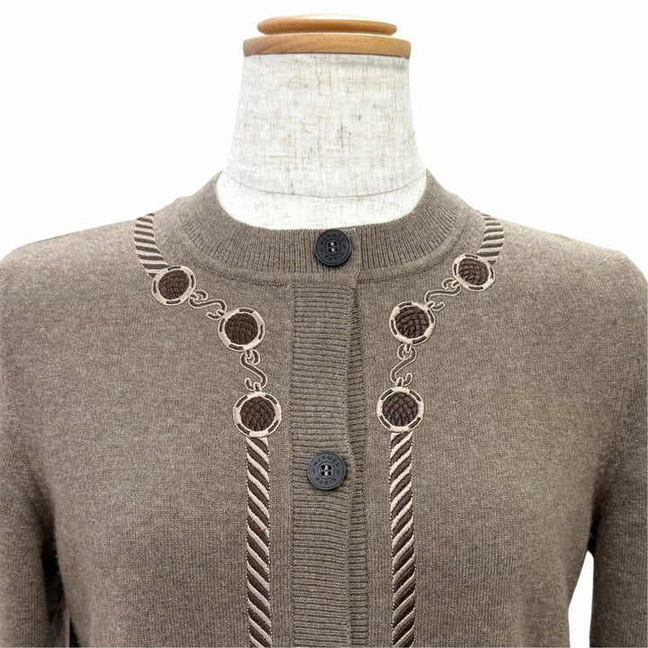 Excellent HERMES cardigan Les Tambours Logo Button Long-Sleeve Knit 3H2708DI 34
