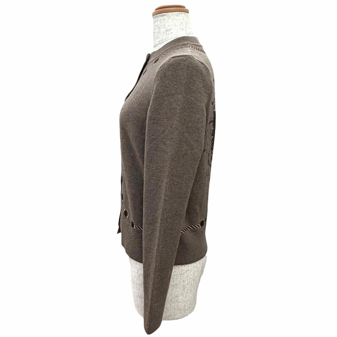 Excellent HERMES cardigan Les Tambours Logo Button Long-Sleeve Knit 3H2708DI 34