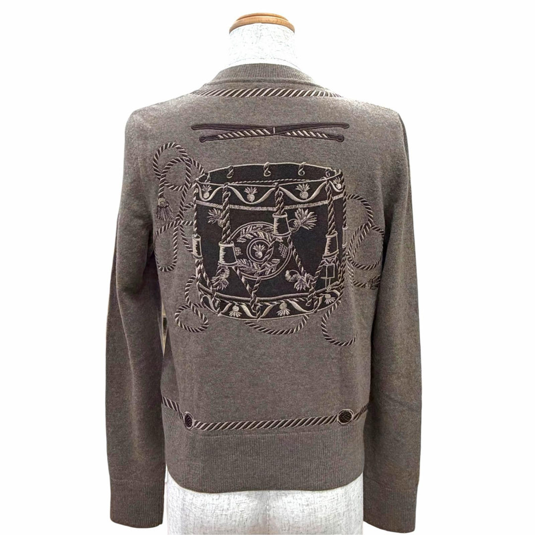 Excellent HERMES cardigan Les Tambours Logo Button Long-Sleeve Knit 3H2708DI 34
