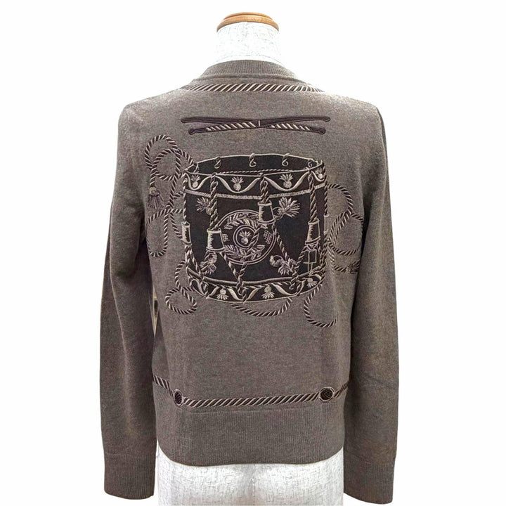 Excellent HERMES cardigan Les Tambours Logo Button Long-Sleeve Knit 3H2708DI 34