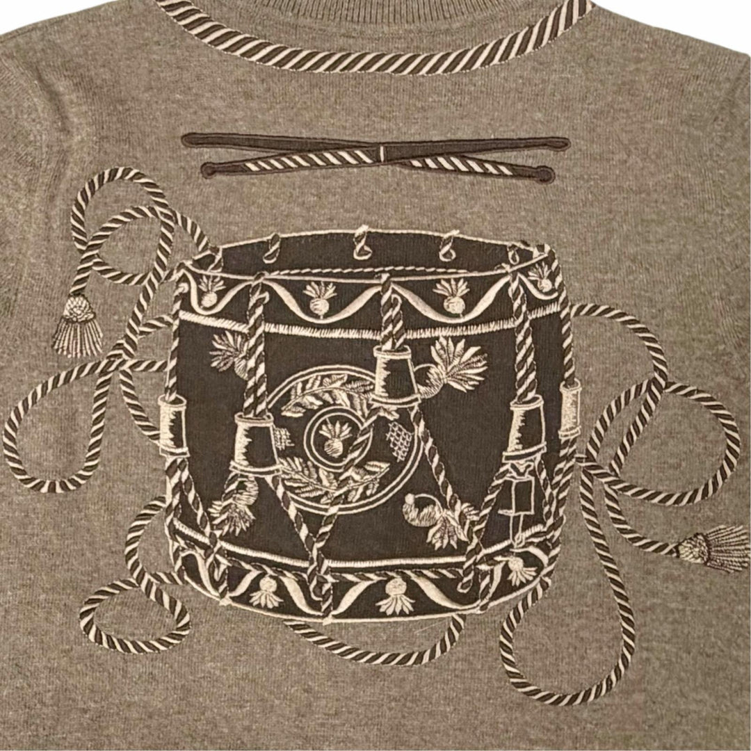 Excellent HERMES cardigan Les Tambours Logo Button Long-Sleeve Knit 3H2708DI 34