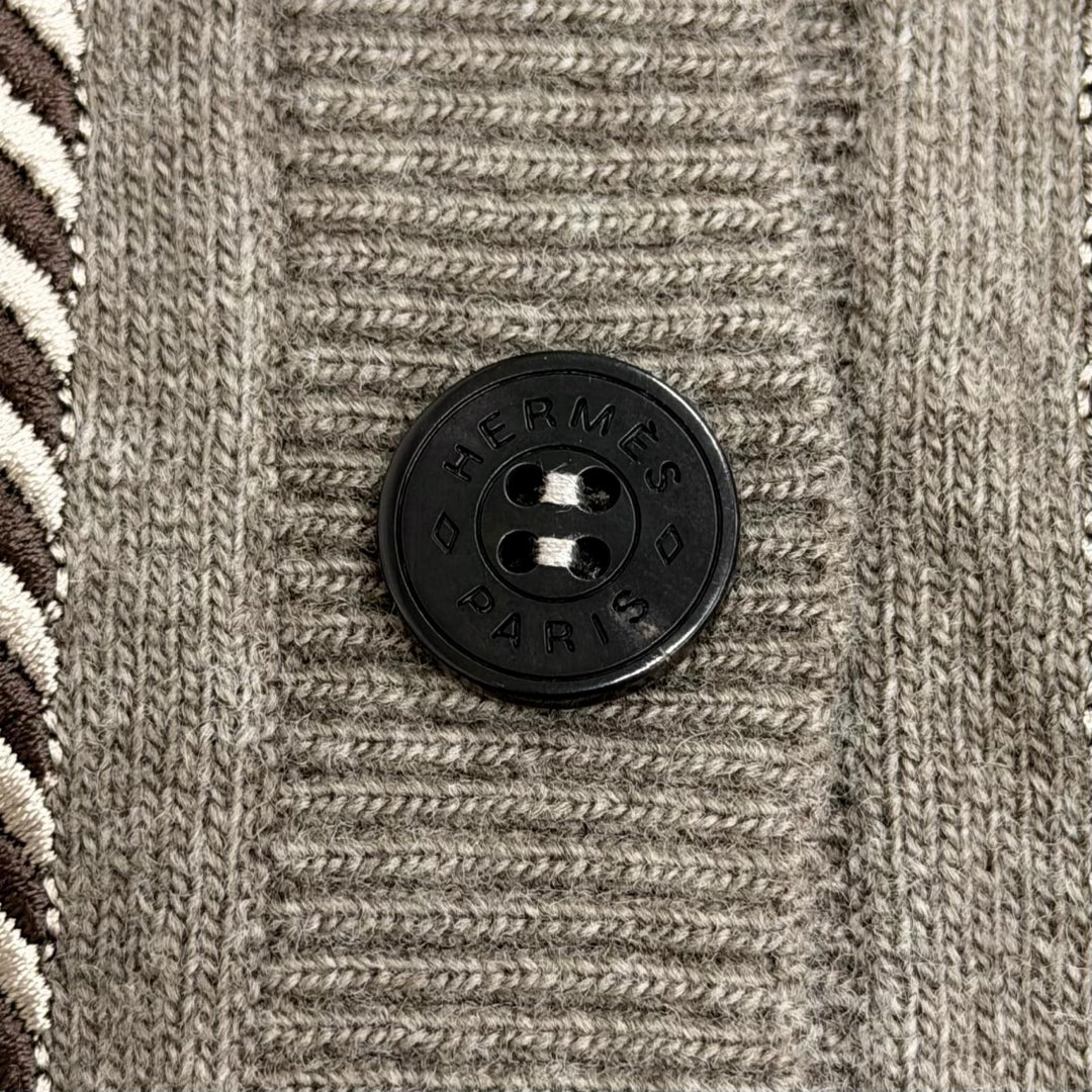 Excellent HERMES cardigan Les Tambours Logo Button Long-Sleeve Knit 3H2708DI 34