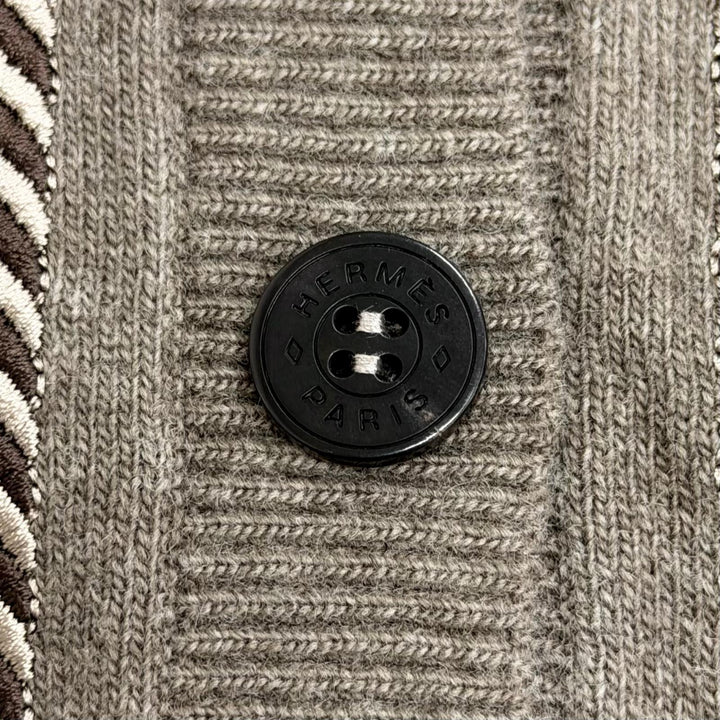 Excellent HERMES cardigan Les Tambours Logo Button Long-Sleeve Knit 3H2708DI 34