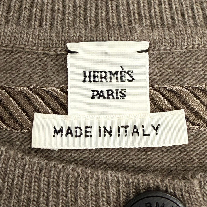 Excellent HERMES cardigan Les Tambours Logo Button Long-Sleeve Knit 3H2708DI 34