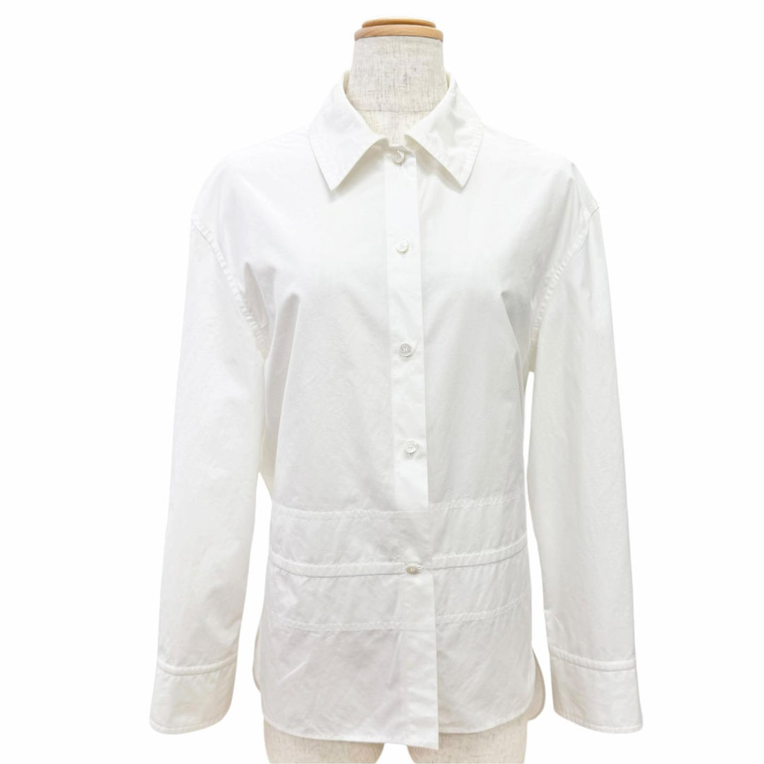 Excellent HERMES Long sleeve shirt Caliche Logo button white cotton 36 3E0638DT