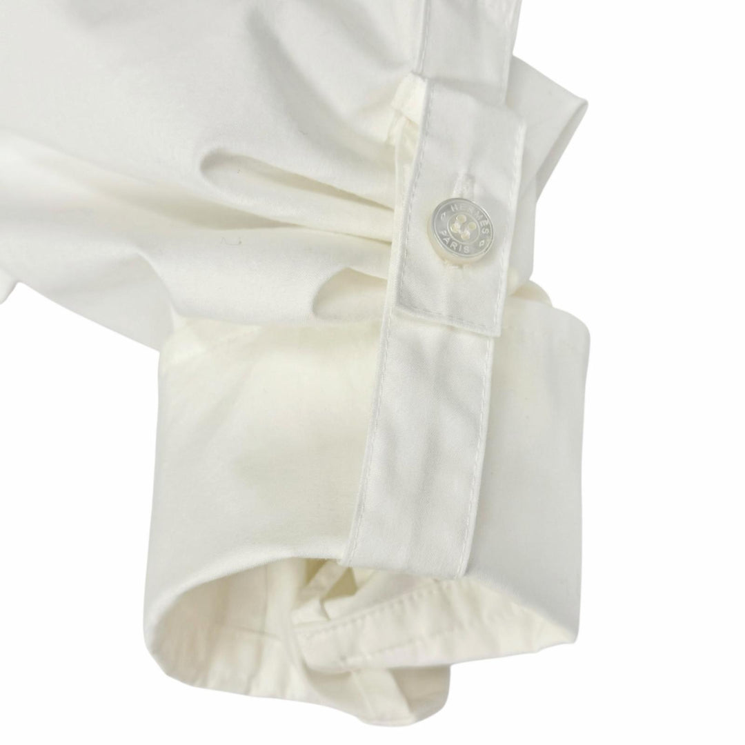 Excellent HERMES Long sleeve shirt Caliche Logo button white cotton 36 3E0638DT