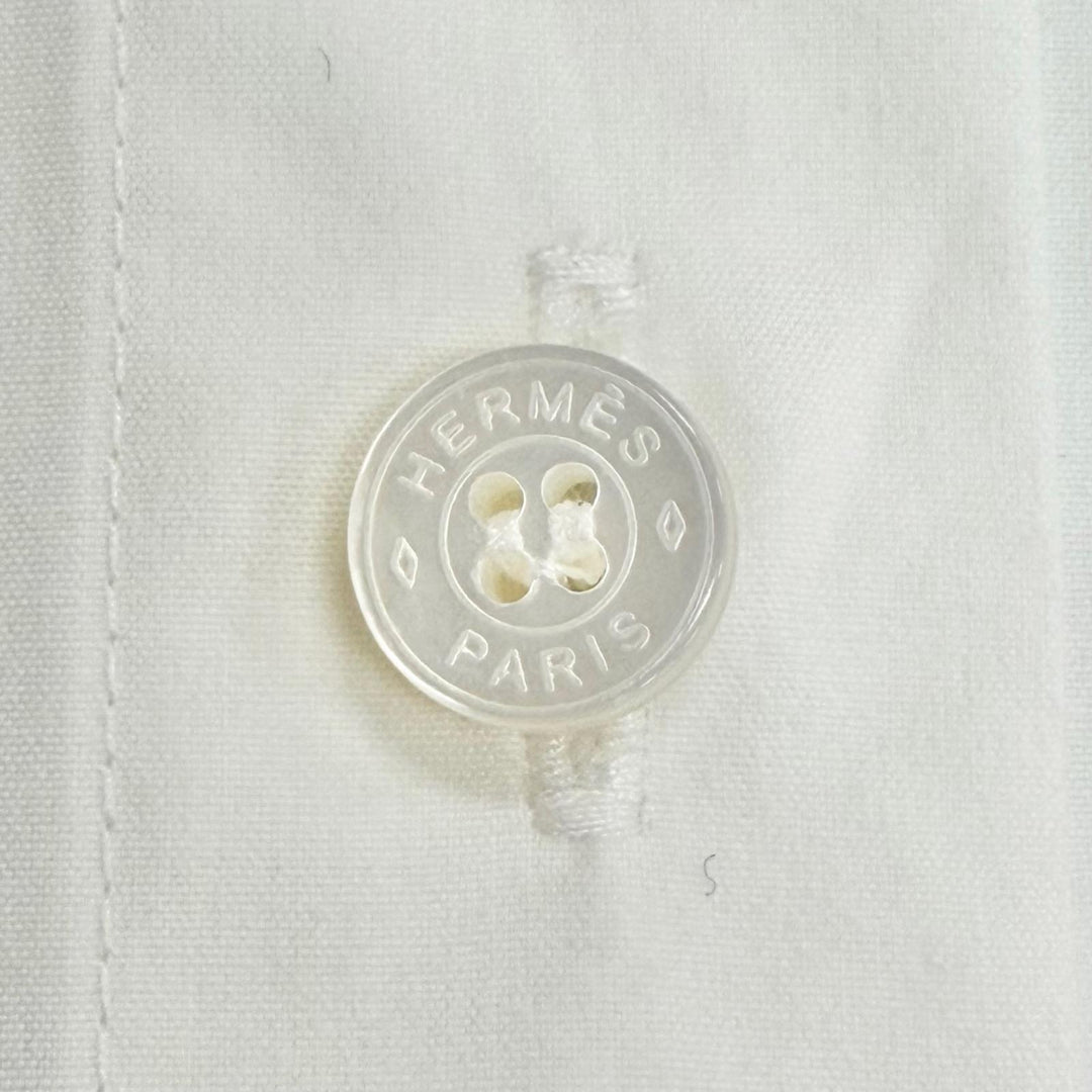Excellent HERMES Long sleeve shirt Caliche Logo button white cotton 36 3E0638DT