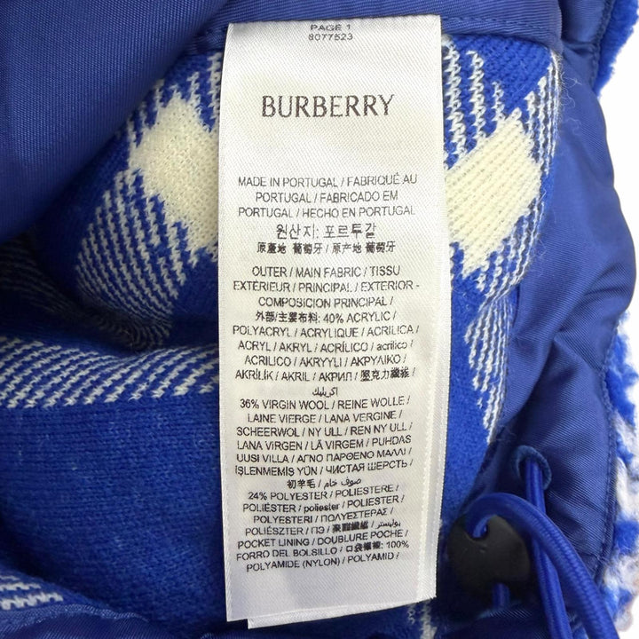Pristine BURBERRY hoodie Check Pattern Pullover Boa Fleece blue