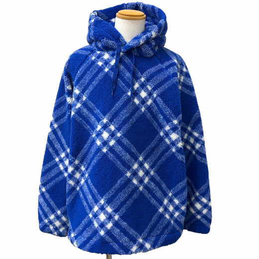Pristine BURBERRY hoodie Check Pattern Pullover Boa Fleece blue