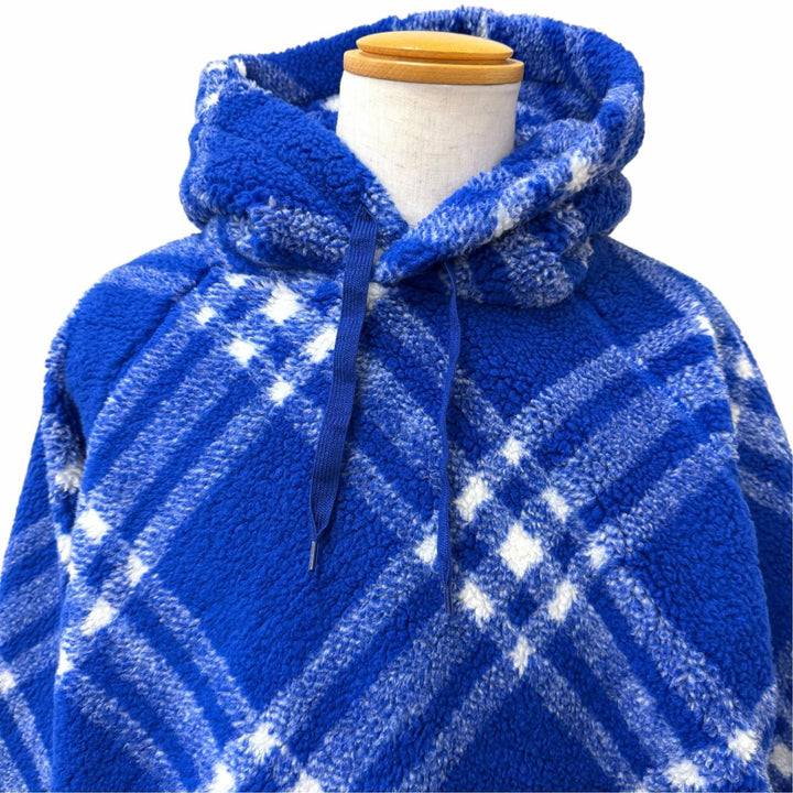 Pristine BURBERRY hoodie Check Pattern Pullover Boa Fleece blue