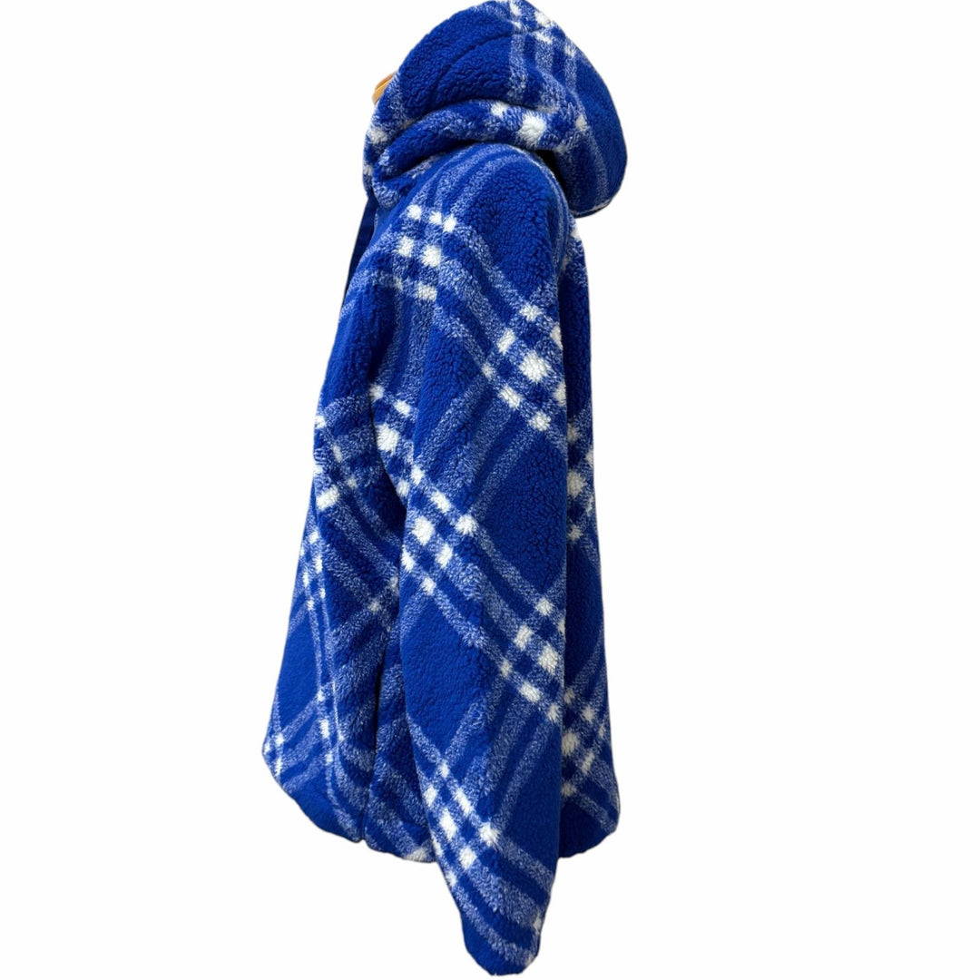 Pristine BURBERRY hoodie Check Pattern Pullover Boa Fleece blue