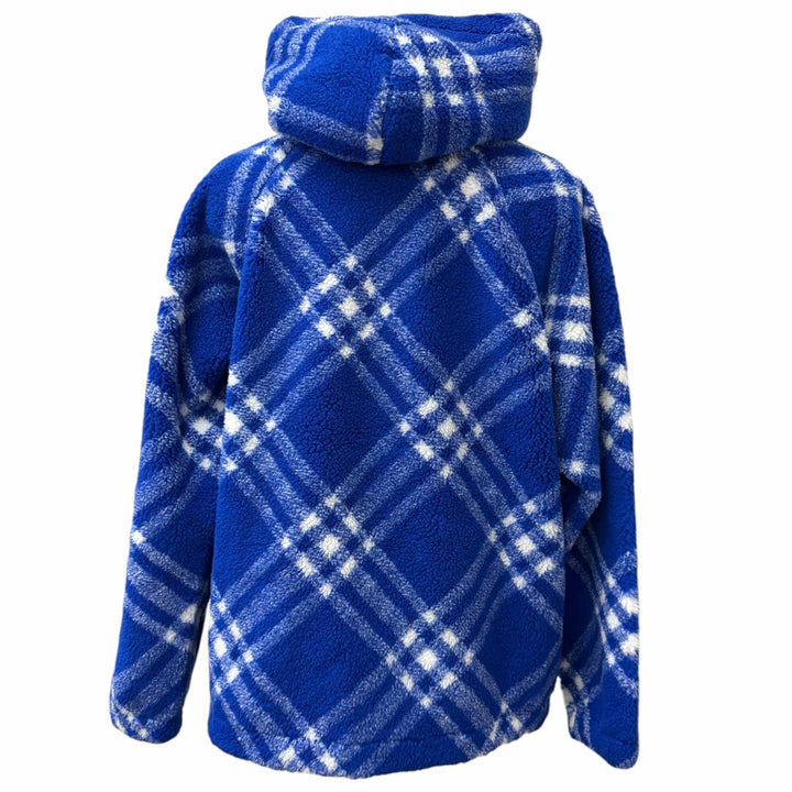 Pristine BURBERRY hoodie Check Pattern Pullover Boa Fleece blue