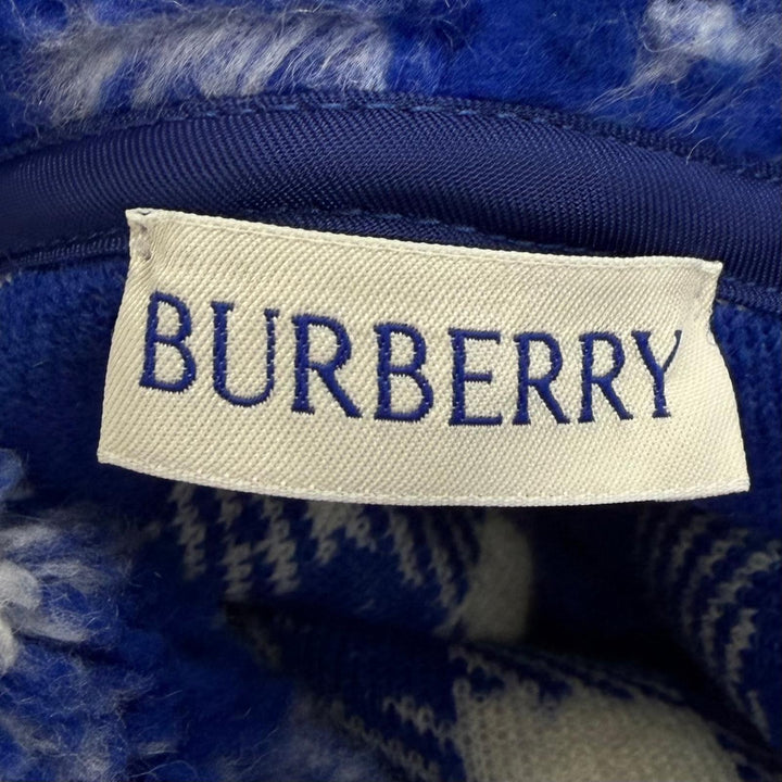 Pristine BURBERRY hoodie Check Pattern Pullover Boa Fleece blue