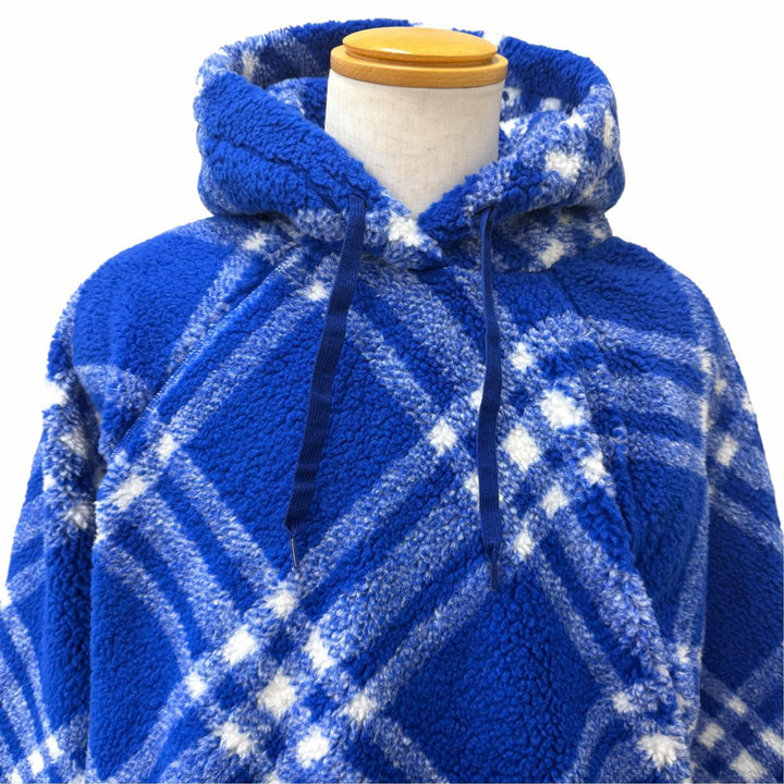 Pristine BURBERRY hoodie Check Pattern Pullover Boa Fleece blue