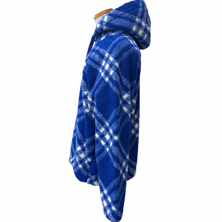 Pristine BURBERRY hoodie Check Pattern Pullover Boa Fleece blue