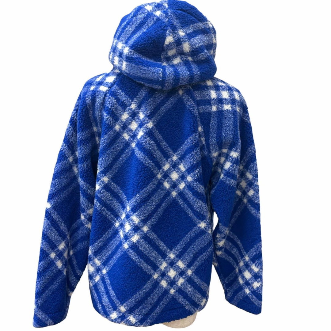 Pristine BURBERRY hoodie Check Pattern Pullover Boa Fleece blue