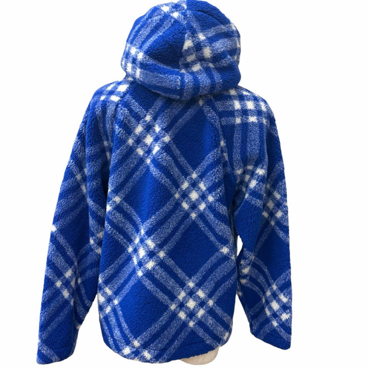 Pristine BURBERRY hoodie Check Pattern Pullover Boa Fleece blue