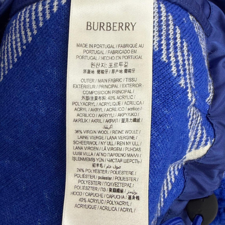 Pristine BURBERRY hoodie Check Pattern Pullover Boa Fleece blue