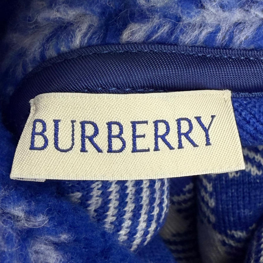 Pristine BURBERRY hoodie Check Pattern Pullover Boa Fleece blue