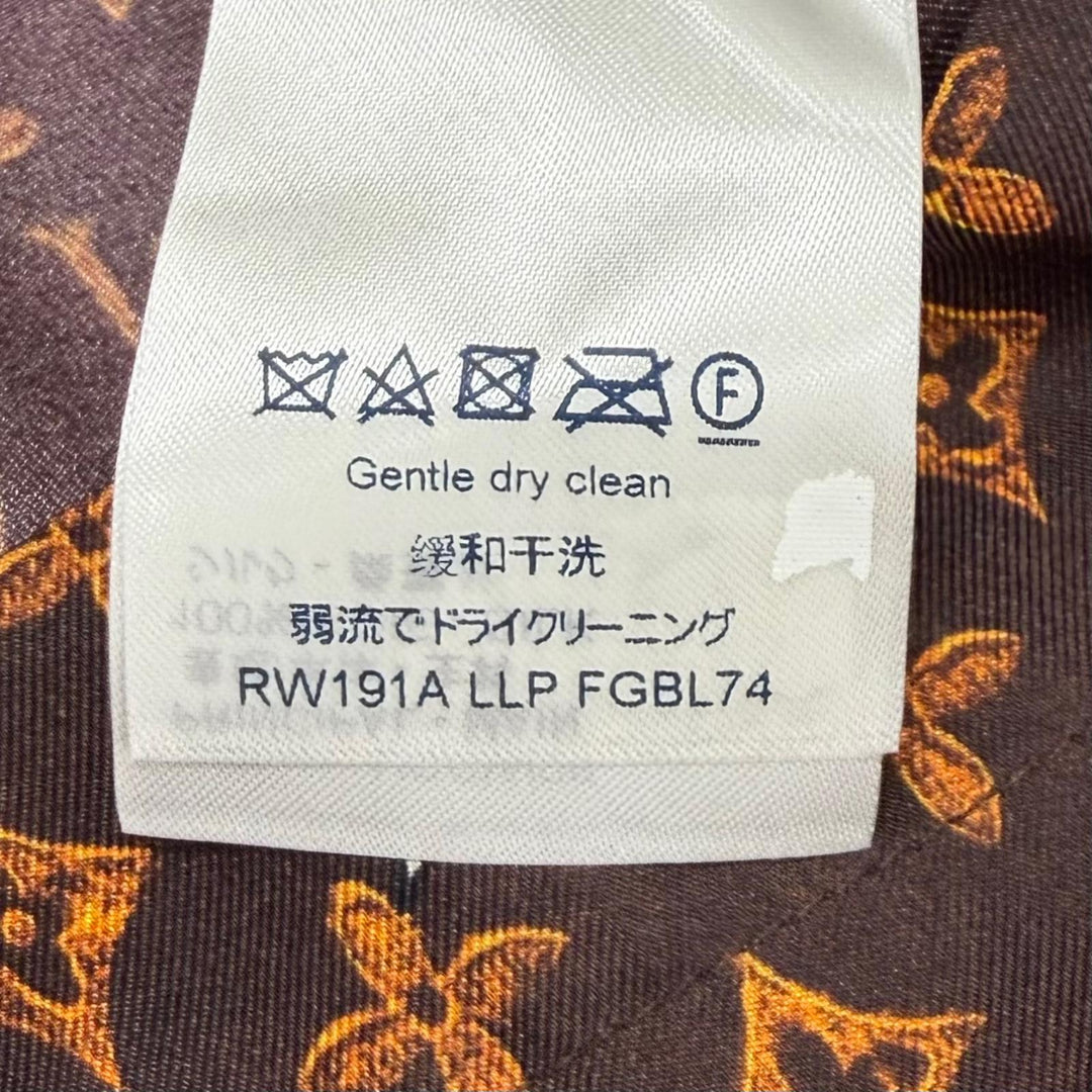 Pristine LOUIS VUITTON Long sleeve shirt Monogram Button Catgram Brown silk 36