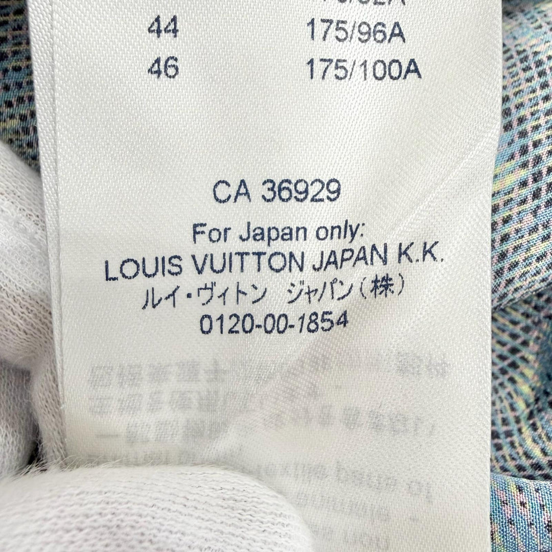 Pristine LOUIS VUITTON Long sleeve shirt 3D monogram logo buttons Blue silk 34