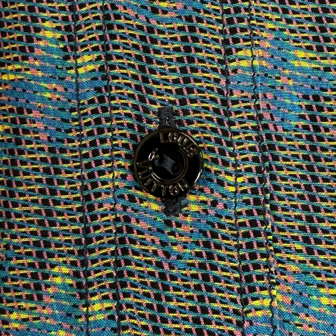 Pristine LOUIS VUITTON Long sleeve shirt 3D monogram logo buttons Blue silk 34