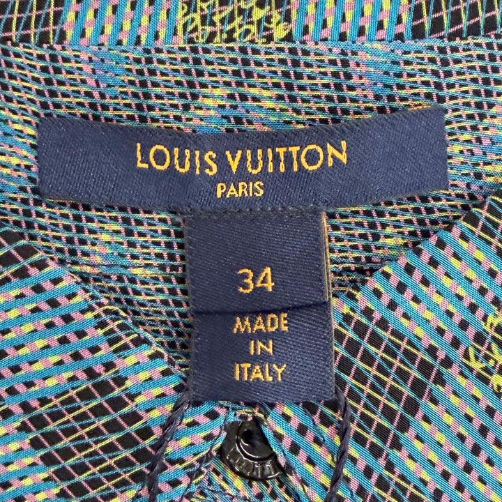 Pristine LOUIS VUITTON Long sleeve shirt 3D monogram logo buttons Blue silk 34