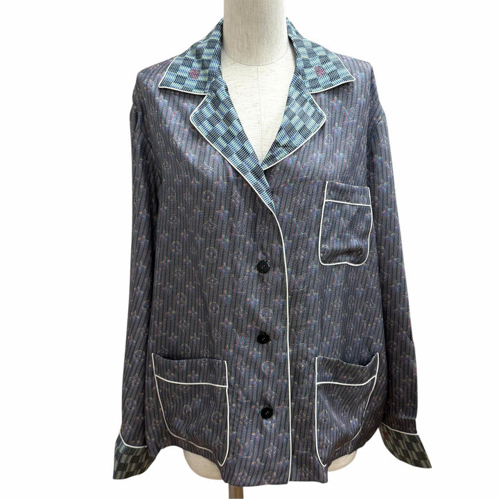 Excellent LOUIS VUITTON Long sleeve shirt 3D monogram logo button Multi silk 36