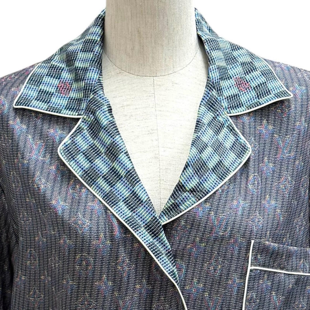 Excellent LOUIS VUITTON Long sleeve shirt 3D monogram logo button Multi silk 36