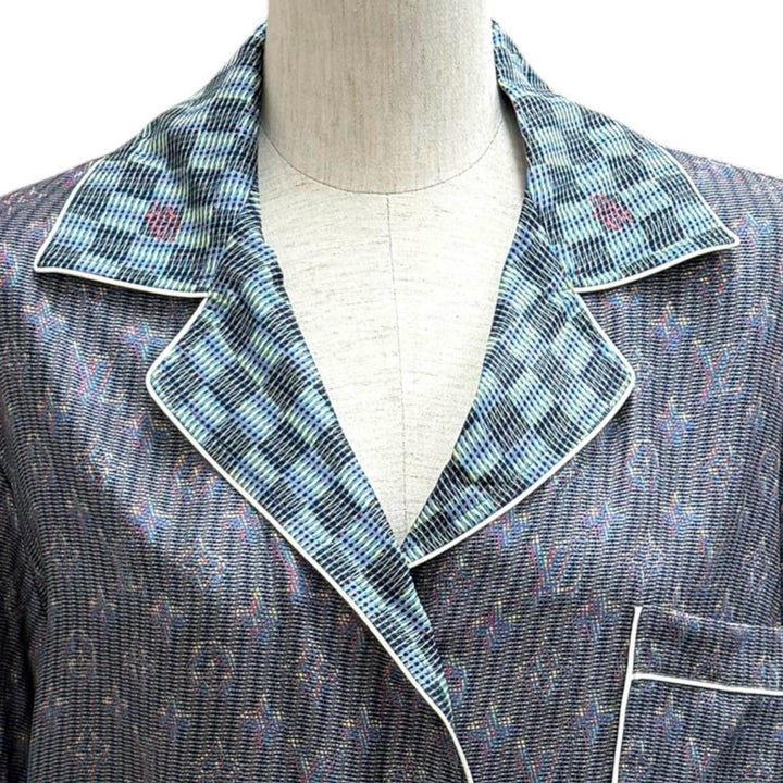 Excellent LOUIS VUITTON Long sleeve shirt 3D monogram logo button Multi silk 36