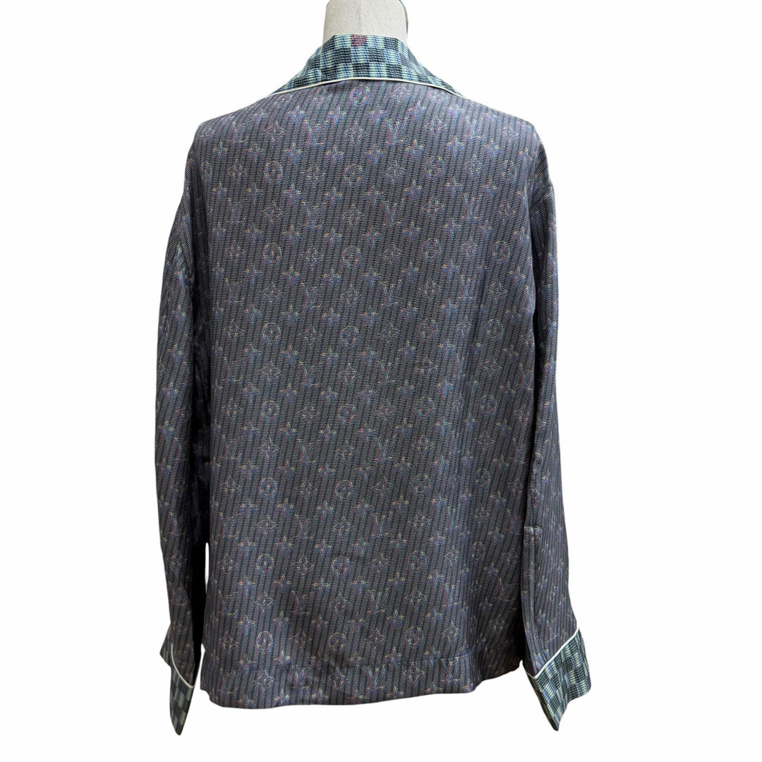 Excellent LOUIS VUITTON Long sleeve shirt 3D monogram logo button Multi silk 36