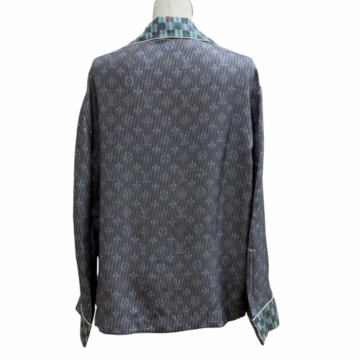Excellent LOUIS VUITTON Long sleeve shirt 3D monogram logo button Multi silk 36