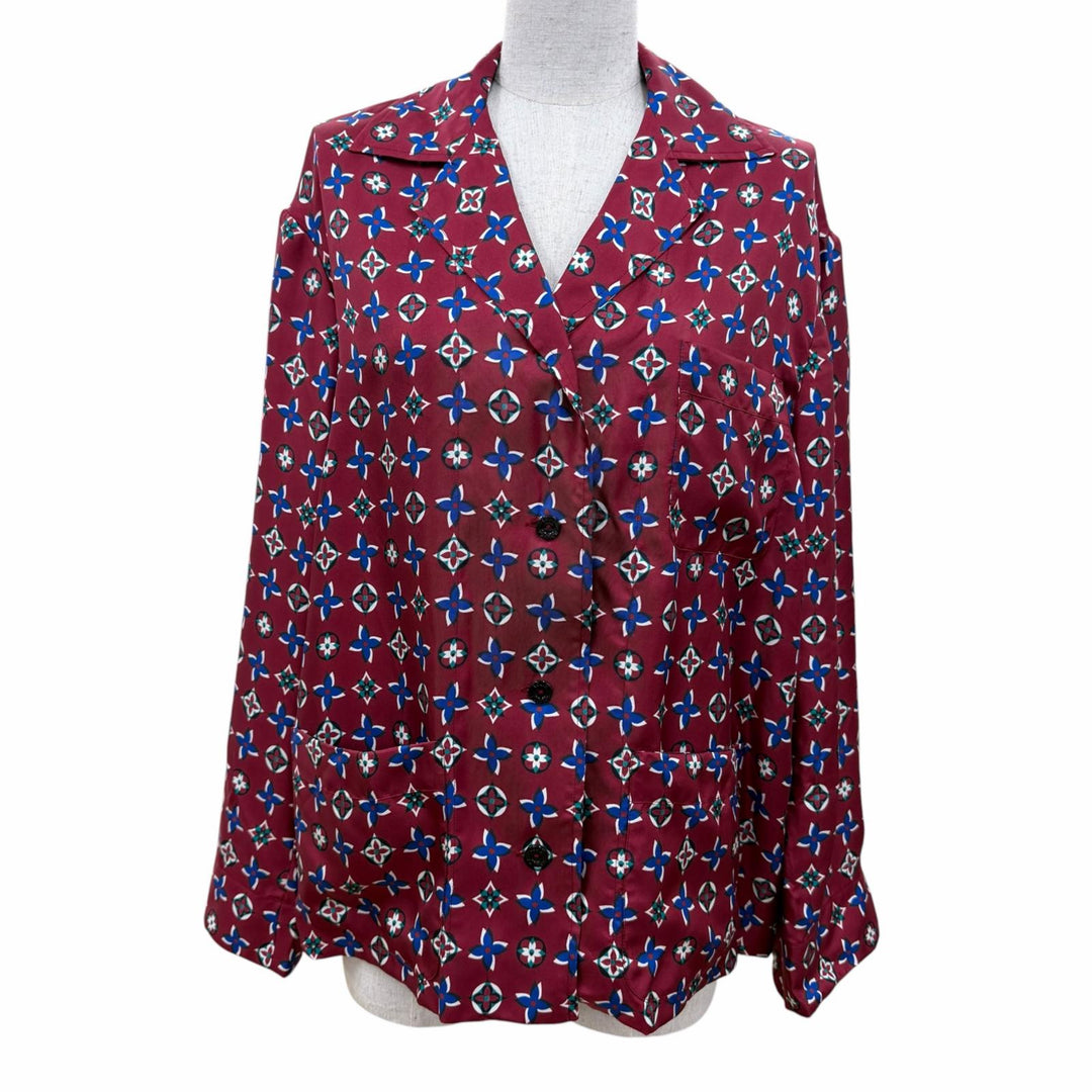 Pristine LOUIS VUITTON Long sleeve shirt Monogram Bordeaux series silk Women 34